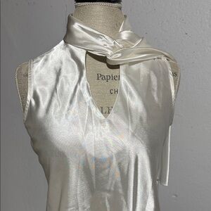 Black Label Cream Satin Scarf Blouse